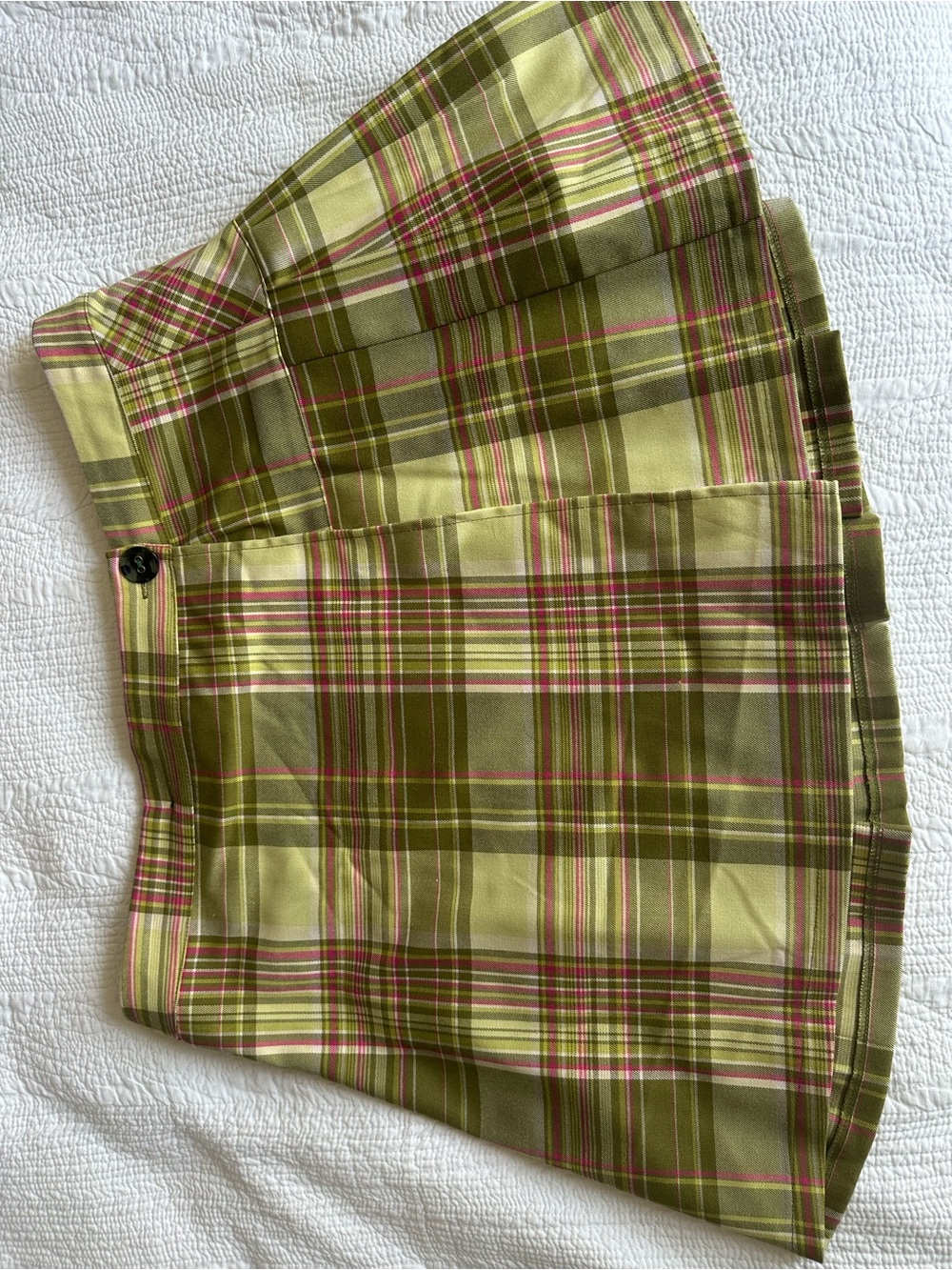 Urban Outfitters Plaid Mini Skirt in Olive & Pink